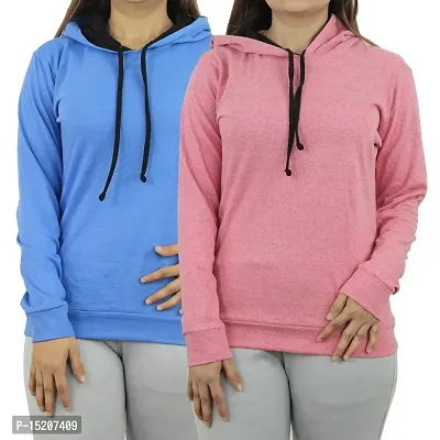 Ayvina Women's Full Sleeve Hooded Neck T Shirt Sky-Pink