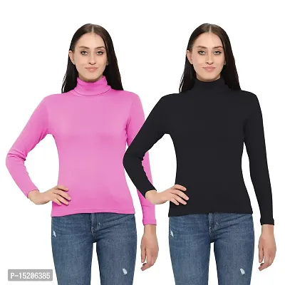 Ayvina Women's Cotton High Neck Slim Fit Top|Stylish Long Sleeve Turtle Neck Cotton Tshirt for Women