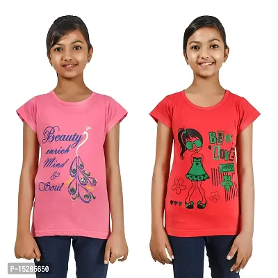 Ayvina Girls Regular Fit Half Sleeves Tshirt Combo Pack of 2-thumb0