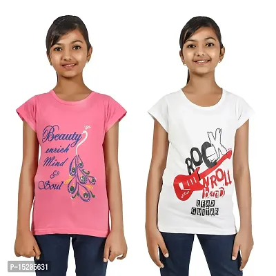 Ayvina Girls Regular Fit Half Sleeves Tshirt Combo Pack of 2-thumb0