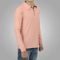 Ayvina Polo Neck Full Sleeve Cotton Solid Regular Fit T Shirt for Men|Men's Collar Neck Full Sleeve Cotton Blend T-Shirt Size L Color Peach-thumb2