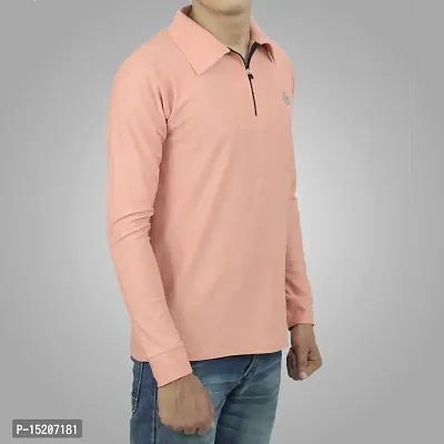 Ayvina Polo Neck Full Sleeve Cotton Solid Regular Fit T Shirt for Men|Men's Collar Neck Full Sleeve Cotton Blend T-Shirt Size L Color Peach-thumb3