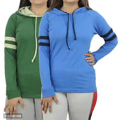 Ayvina Women's Cotton Full Sleeve Solid Hooded T-Shirt Regular Fit Winter Hoodie Tshirts Pack of 2
