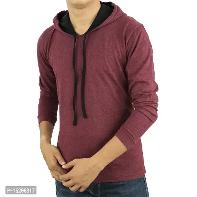 Ayvina Men's Cotton Full Sleeves Hooded T-Shirt Sweatshirt Wine