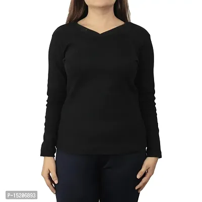 Ayvina Women's Cotton Rib Lycra Regular Pullover Sweater | V-Neck Full Sleeve Sweatshirt for Women-thumb0