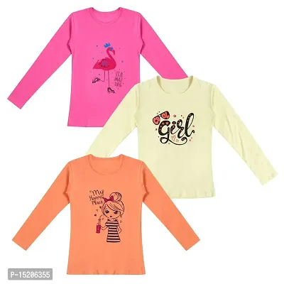 Ayvina 100% Breathable Cotton Girls Full Sleeve T-Shirt | Girls Full Sleeve Printed T-Shirt Combo - Casual Long Sleeve Tees, Regular Fit Round Neck Tops for Girls Pack of 3-thumb0