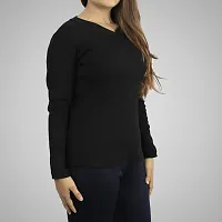 Ayvina Women's Cotton Rib Lycra Regular Pullover Sweater | V-Neck Full Sleeve Sweatshirt for Women-thumb2