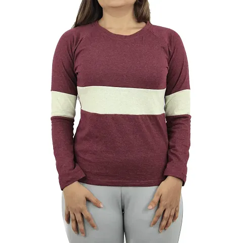 Ayvina Cotton Regular Fit Full Sleeve Striped T-Shirt for Women