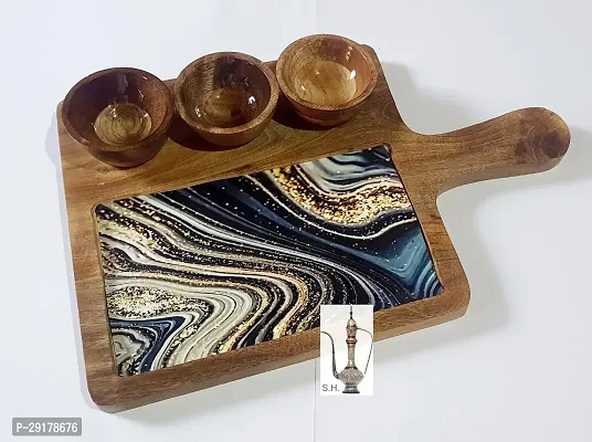 Sara Home Mango Wood Serving Platter with 3 Wood Bowl