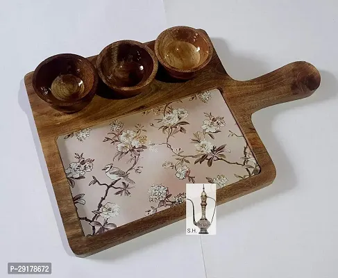 Sara Home Mango Wood Serving Platter with 3 Wood Bowl
