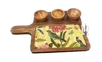 Sara Home Mango Wood Serving Platter with 3 Wood Bowl-thumb2