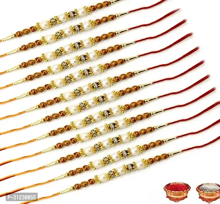 Designer Rakhi Set Pack of 12 Multicolor Designer Rakhi with Roli and Chawal