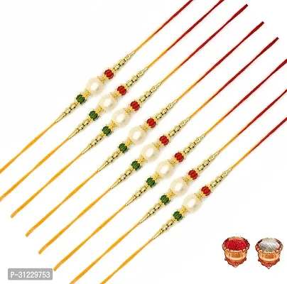 Designer Rakhi Set Pack of 8 Multicolor Designer Rakhi with Roli and Chawal