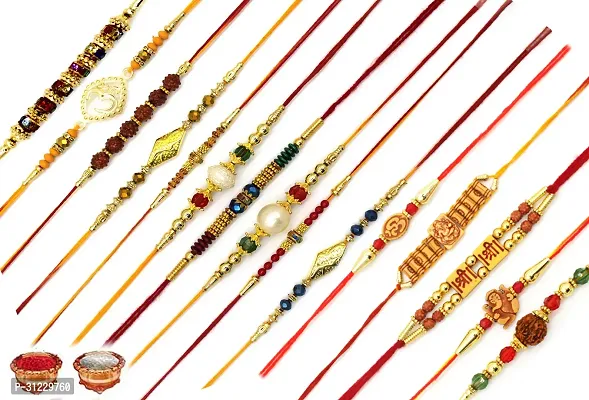 Designer Rakhi Set Pack of 15 Multicolor Designer Rakhi with Roli and Chawal