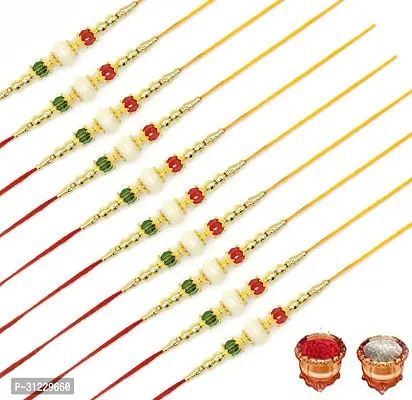 Designer Rakhi Set Pack of 10 Multicolor Designer Rakhi with Roli and Chawal