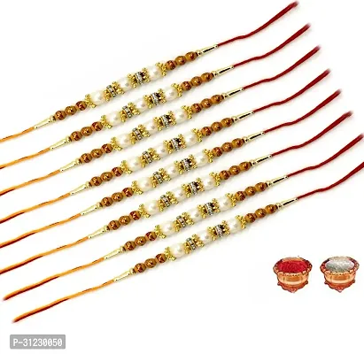 Designer Rakhi Set Pack of 8 Multicolor Designer Rakhi with Roli and Chawal