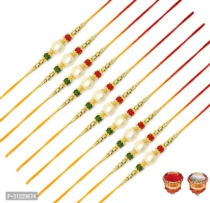 Designer Rakhi Set Pack of 10 Multicolor Designer Rakhi with Roli and Chawal