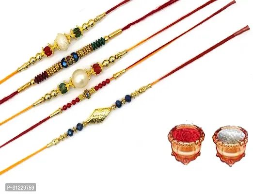 Designer Rakhi Set Pack of 5 Multicolor Designer Rakhi with Roli and Chawal