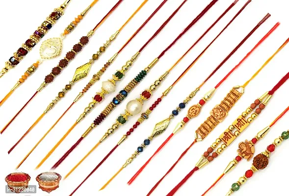 Designer Rakhi Set Pack of 15 Multicolor Designer Rakhi with Roli and Chawal