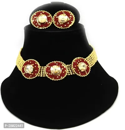 Stylish Maroon Brass  Jewellery Set For Girls  Women