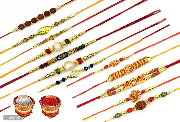 Designer Rakhi Set Pack of 12 Multicolor Designer Rakhi with Roli and Chawal