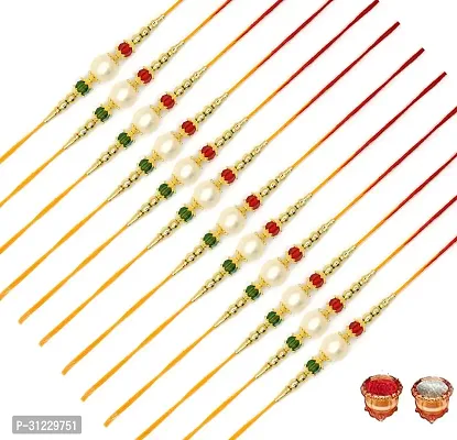 Designer Rakhi Set Pack of 12 Multicolor Designer Rakhi with Roli and Chawal