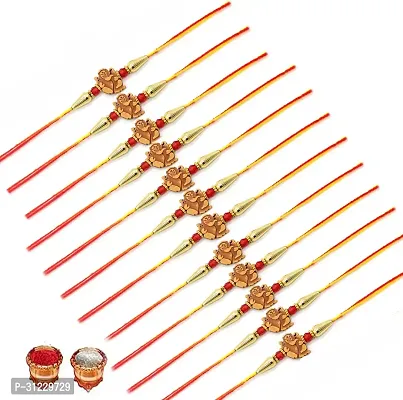 Designer Rakhi Set Pack of 12 Multicolor Designer Rakhi with Roli and Chawal-thumb0