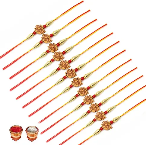 Designer Rakhi Set Pack of 12 Designer Rakhi with Roli and Chawal