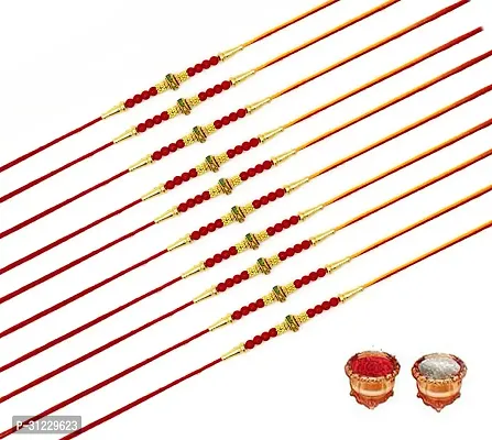 Designer Rakhi Set Pack of 12 Multicolor Designer Rakhi with Roli and Chawal-thumb0