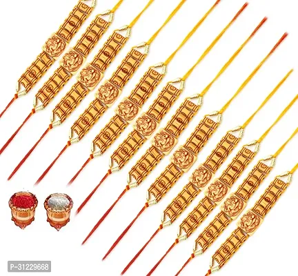 Designer Rakhi Set Pack of 12 Multicolor Designer Rakhi with Roli and Chawal