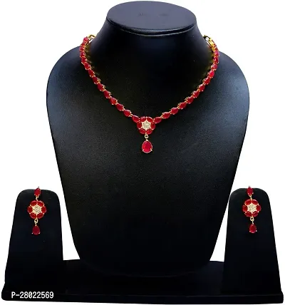 Stylish Red Brass  Jewellery Set For Girls  Women