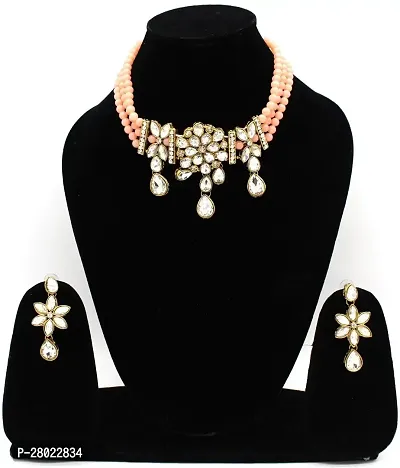 Stylish Peach Brass  Jewellery Set For Girls  Women-thumb0