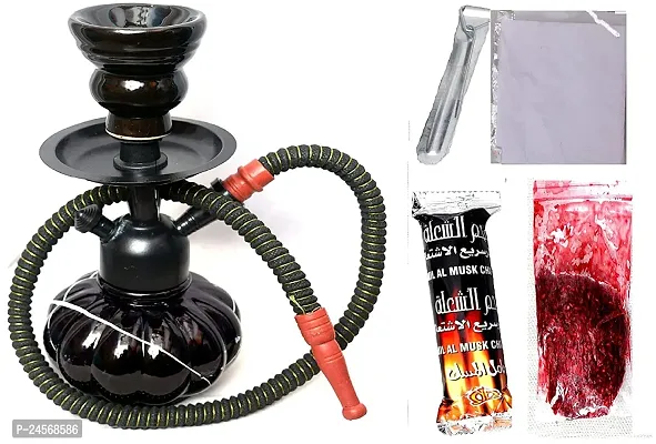 Khabuza Hookah Black Color Combo with flavor and Coal tong and foil