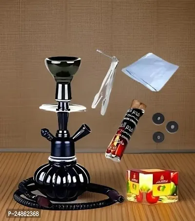 12 Inch Kharbuza Hookah Black Color Combo with Flavor Coal and Tong