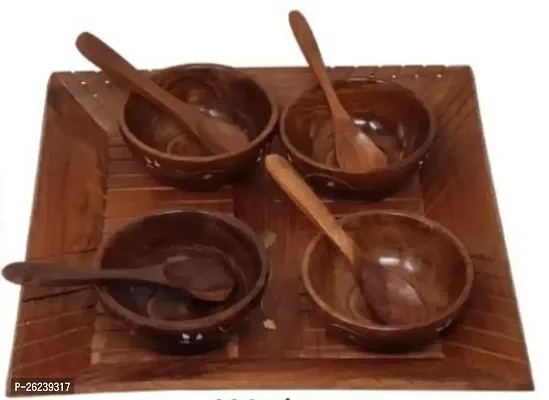 Wooden Handmade Wooden Tray | Dry Fruit Tray | Snack Tray Bowl Set | Dessert Bowl Set with Tray | Table Decoration Item | Gift Item | Serving Set Bowl, Tray Serving Set