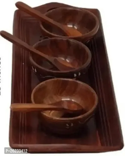 Wooden Snack Dry Fruit Serving 3 Bowl Set with Tray
