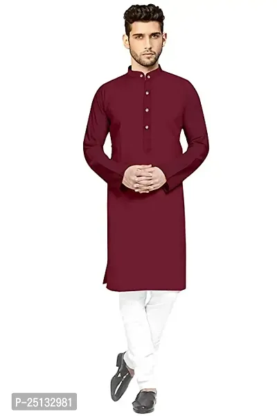 Men's Cotton Blend Marron Color Kurta-thumb0