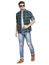 Vulcan Green Color Cotton Slim Fit Checkered Shirt for Men-thumb3