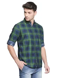 Vulcan Green Color Cotton Slim Fit Checkered Shirt for Men-thumb1