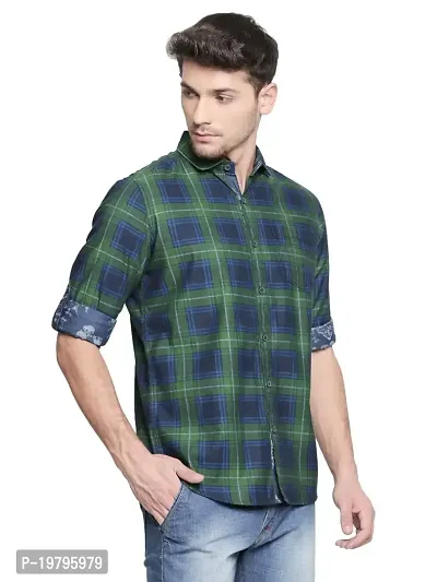 Vulcan Green Color Cotton Slim Fit Checkered Shirt for Men-thumb2