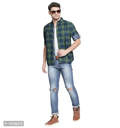 Vulcan Green Color Cotton Slim Fit Checkered Shirt for Men-thumb5