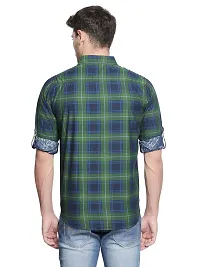 Vulcan Green Color Cotton Slim Fit Checkered Shirt for Men-thumb2