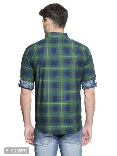 Vulcan Green Color Cotton Slim Fit Checkered Shirt for Men-thumb3