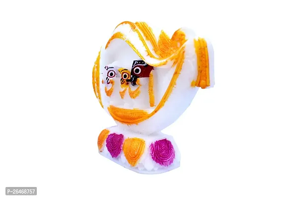 Chaturdha Murti Jagannath Idol Inside Shanka Singhasana - White Shankh Murti - 4 x 5.5 Inches | Marble Idol Murti for Car Dashboard- Gift - Home decor and Pooja-thumb3