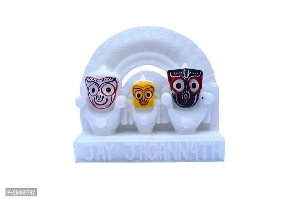 The lord Jagannath Balabhadra and Devi Shubhadra and Sudarshan White Marble Idol - 4 x 4.5 Inches | Hand Crafted Marble Idol for Pooja, Home Decor, Gift  Car Dashboard