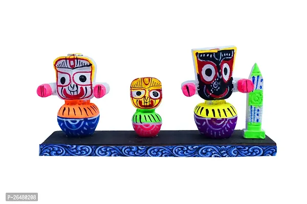 Hand Painted Jagannath,Balaram,Subhadra Idol Wooden Statue | Wooden Jagannath Idol - 5 x 2.5 Inches | Best for Home, Temple Pooja, Decorative Showpiece