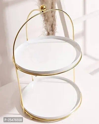 GIG Handicrafts Introducing the epitome of sophistication and style the White and Gold Metal 2 Tier Cake Stand and Snack Platter designed to elevate your home decor with an elegant touch-thumb0