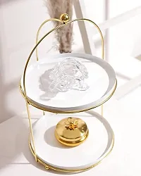 GIG Handicrafts Introducing the epitome of sophistication and style the White and Gold Metal 2 Tier Cake Stand and Snack Platter designed to elevate your home decor with an elegant touch-thumb1