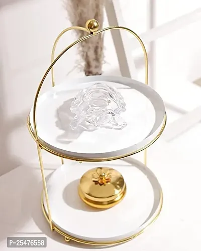 GIG Handicrafts Introducing the epitome of sophistication and style the White and Gold Metal 2 Tier Cake Stand and Snack Platter designed to elevate your home decor with an elegant touch-thumb2