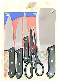 Stainless Steel Kitchen 5-Pcs Knife Set with Wooden Chopping Board  Scissor Vegetable  Meat Cutting-thumb2